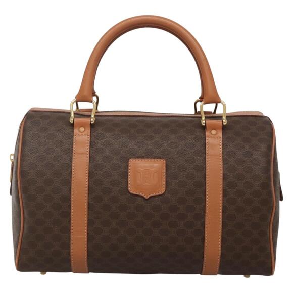 CELINE Macadam Canvas Hand Bag Pvc Leather Brown Gold - Picture 2 of 12